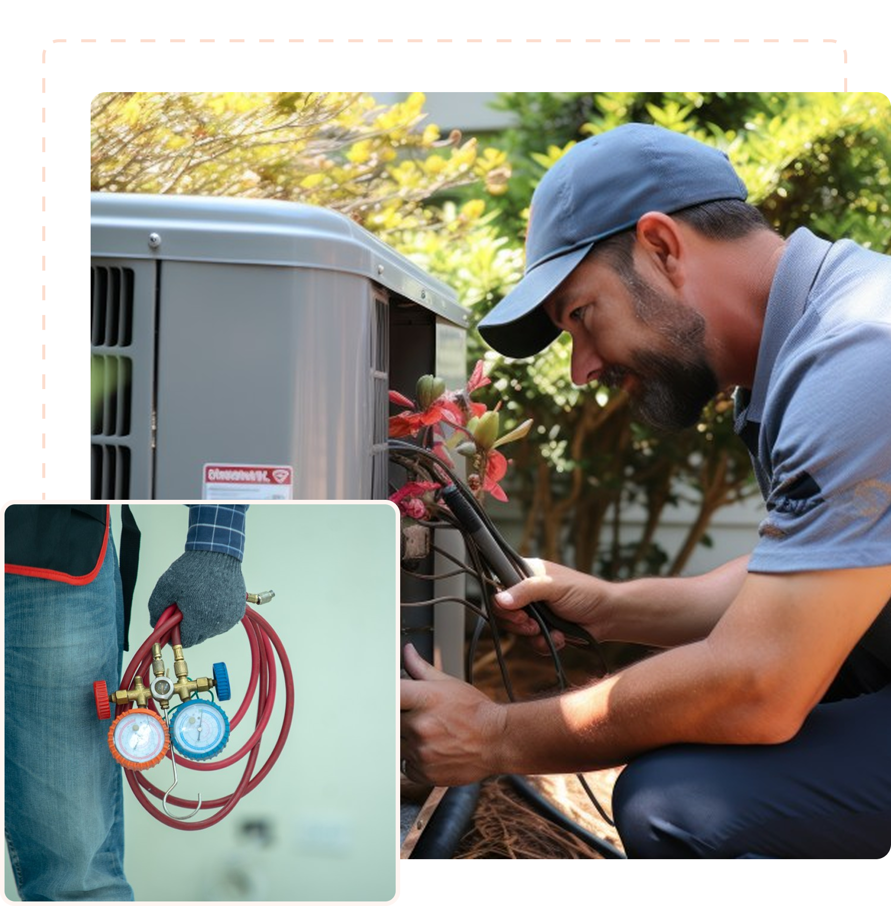Man fixing air conditioner outdoors